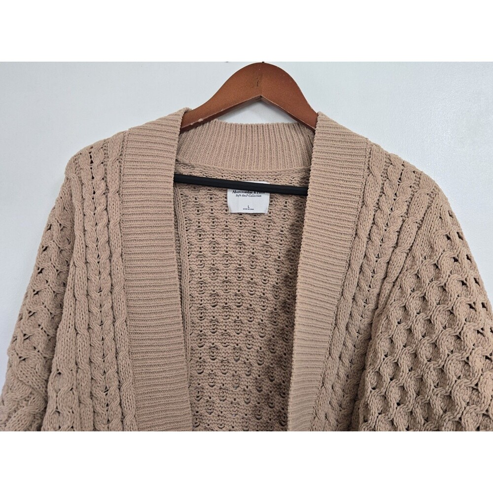 Abercrombie Fitch Cardigan Sweater Women L Brown Soft A&F Cozy Open Granola - Picture 2 of 8
